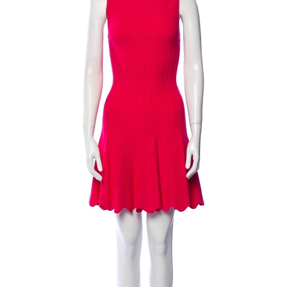 Alice & Olivia Paulie Sleeveless Scalloped Hem Fit & Flare Knit Mini Dress Pink - Picture 10 of 10
